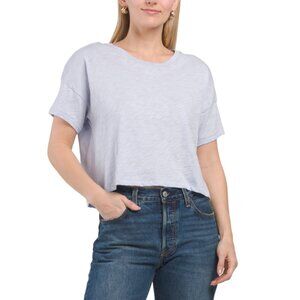 GOLDIE TEE Blue Pima Cotton Signature Slub Crop Tee